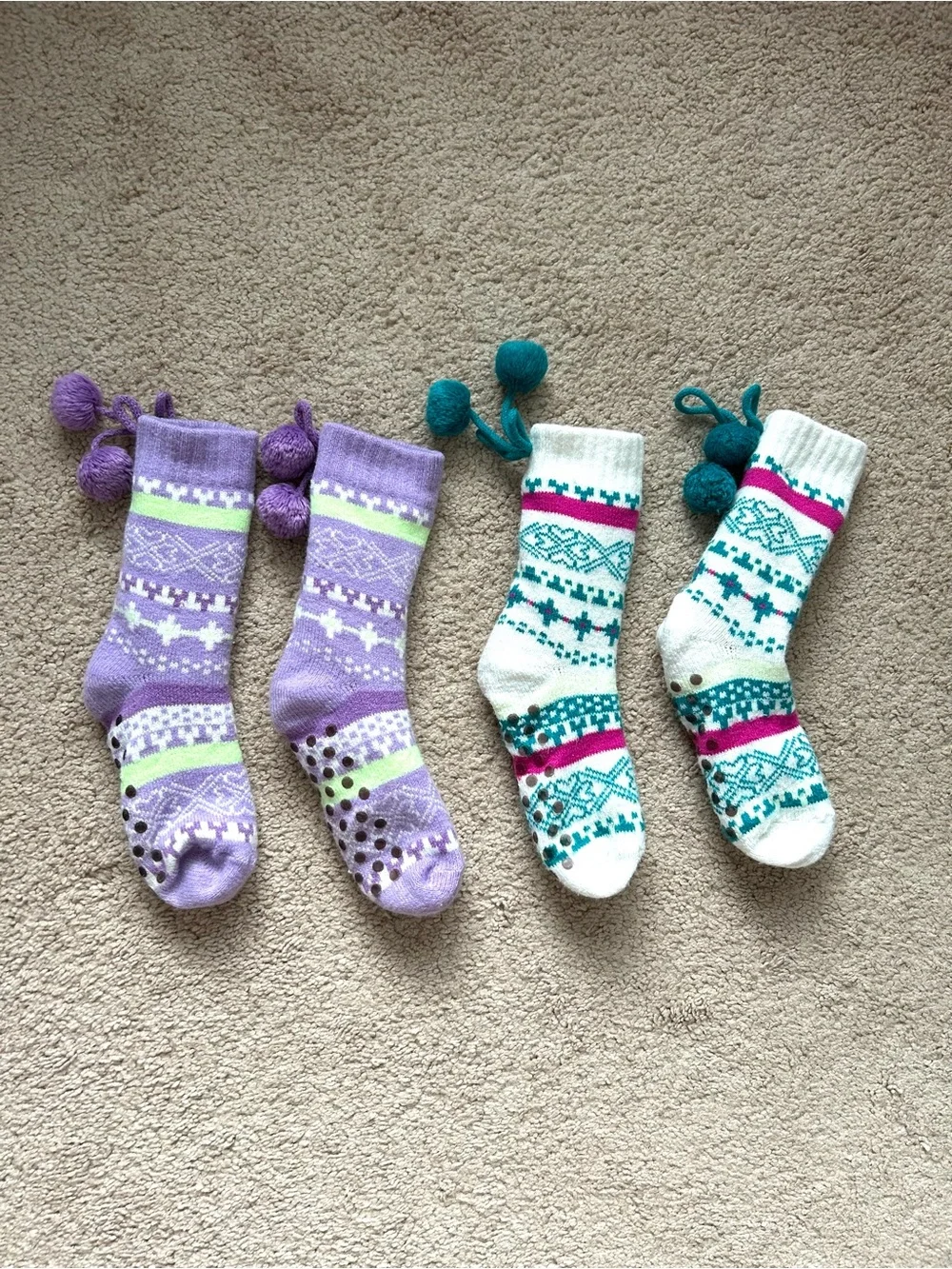 Set of 2 Youth Cozy Cabin Nordic Pom-Pom Crew Socks & 1 Pair Knit Leg Warmers